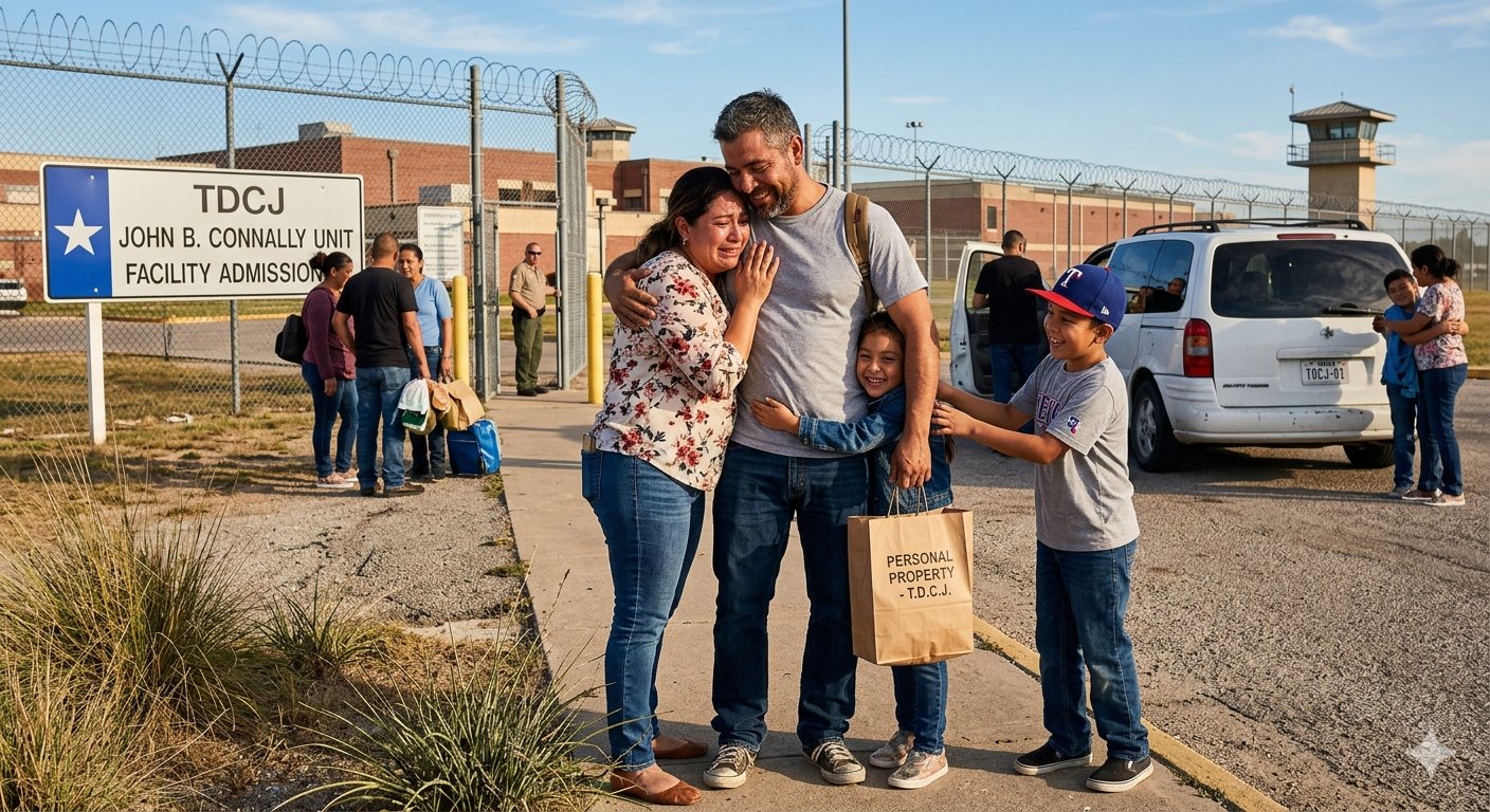 A family reunited with their loved one upon release from a Texas Department of Criminal Justice unit
